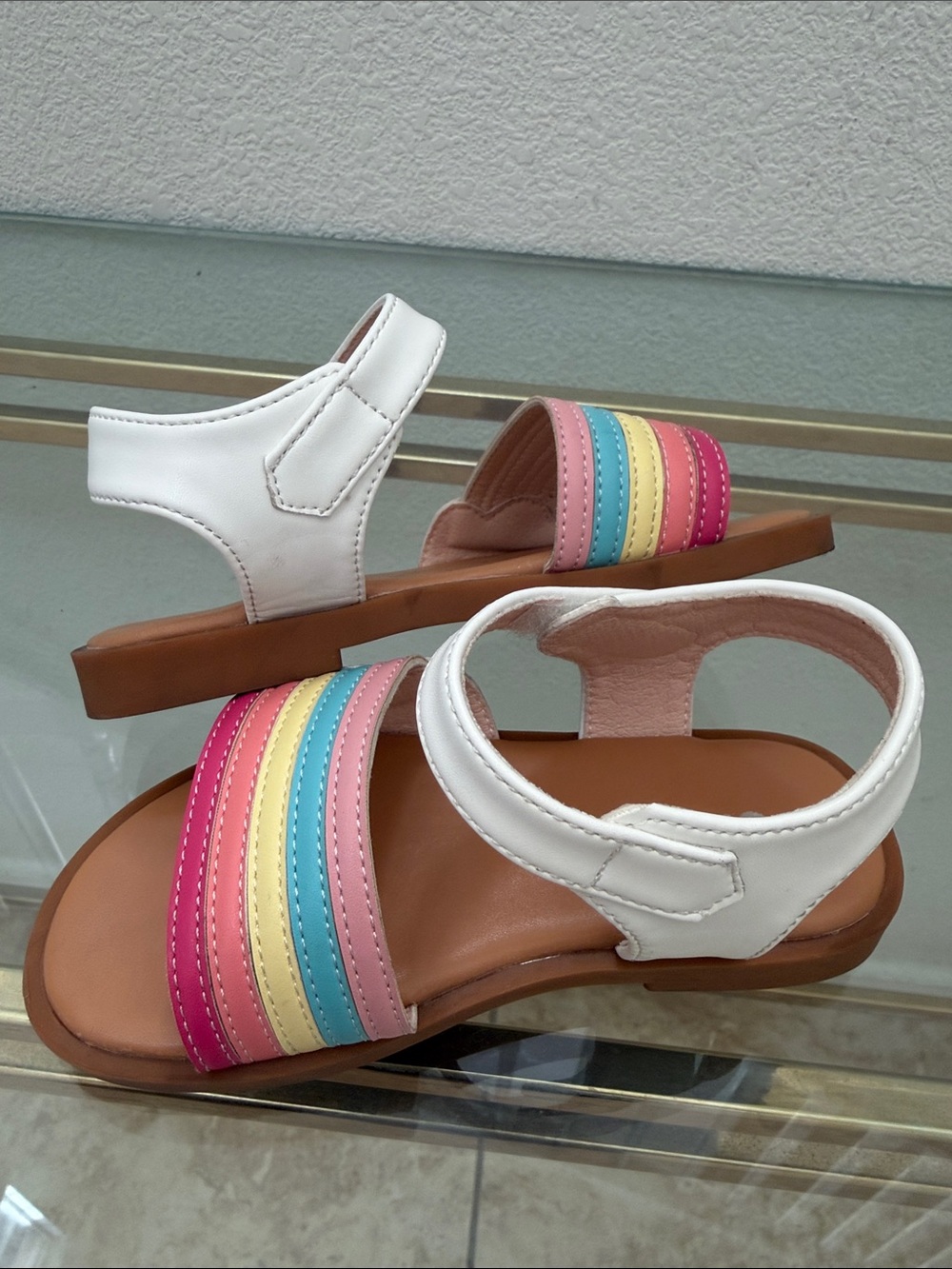 Girls' White Rainbow Strap Sandals - Kids